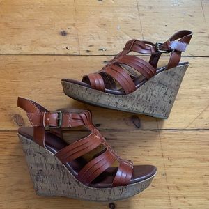 Brown Leather Wedge Sandals